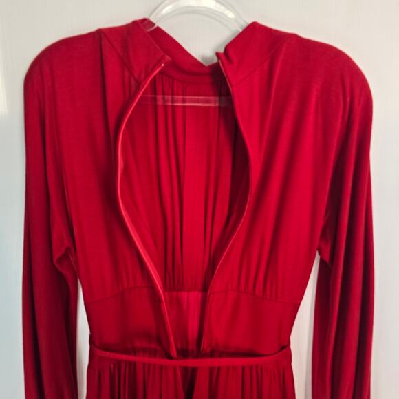 Pauline Trigere Red Wool Jersey Midi Dress Mock Neck Belted Vintage Size 6 - Picture 7 of 11